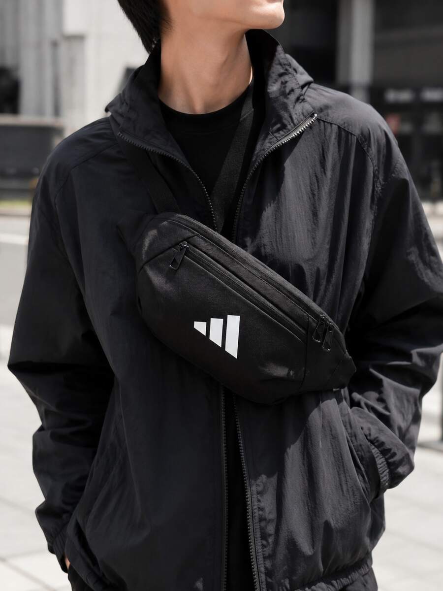 Adidas 男女通用斜挎包,ESS 腰包,运动包,轻便小巧户外旅行包(长36厘米 x 宽8.5厘米 x 高15厘米),JM7155 - 黑色 - 查看 1