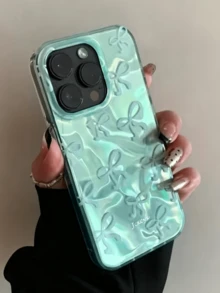 可愛時尚極光雷射全螢幕藍星蝴蝶結蕾絲吊飾手機殼，適用於 iPhone 18 Pro Max 17 Pro Max 17 Pro 12 13 16 15 14 Pro Max 14 15 16 Plus 11 16 15 13，不對稱水波紋設計，齋月禮物 - 綠色 - 查看 6