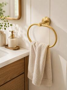 1 Pc Oval Stainless Steel Towel Ring, Screw Mounted Hand Towel Holder With 180° Pivoting Design, Sturdy Strong Support, Waterproof Rust-Resistant Wall Mounted Towel Hanger, Black Silver Gold Options For Bathroom, Vanity, Powder Room, Bathroom Refresh - View 1