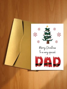 1pc Christmas Card With Envelope - "To A Special Father: Merry Christmas" Holiday Christmas Tree And Santa Claus Greeting, Father's Day Gift, Blank Inside - A - View 7