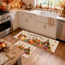 1pc Harvest Theme Printed Diatomaceous Earth Kitchen Mat, Absorbent Kitchen Floor Mat, Kitchen Rug, Long Runner Mat, Sink Front Mat, Thanksgiving, Suitable As Thanksgiving Gift, Thanksgiving Decoration, Applicable For Kitchen, Bathroom, Entryway, Hallway, Laundry Room And Home Decor - Multicolor - View 2