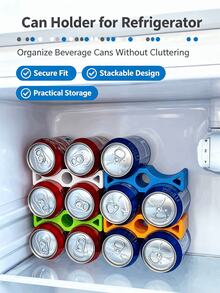 Stackable Soda Can Organizer Rack, Non-Slip Beverage Can Storage Rack, Space-Saving Beverage Can Dispenser, Suitable For Refrigerator, Kitchen Cabinet And Pantry - Multicolor - View 1