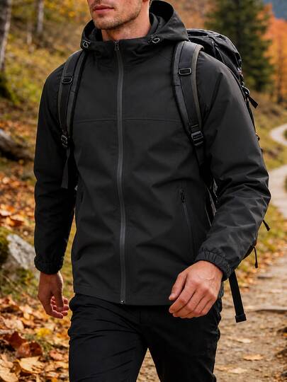 Veste à capuche zippée pour hommes - Veste d'extérieur, style streetwear décontracté, convient pour le printemps/automne, les sports, les voyages, noir
