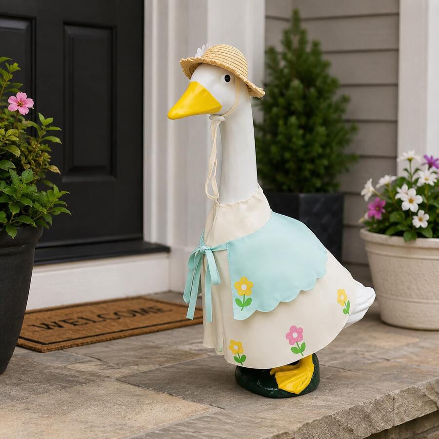 Frühlings-Blumen-Veranda-Gänse-Outfit-Set, geeignet für 23 Zoll Outdoor-Beton-Gänse-Dekoration, geeignet für Veranda, Rasengans, Garten-Gans Frühlingslandschaft, Feiertags-Outdoor-Dekoration Gänse-Outfit (Gänse-Skulptur nicht enthalten) - Gans-Outfit - Übersicht 1