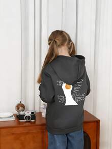 Tween Girl Fun Print Pullover Sweatshirt, Warm & Comfortable Thermal Lined Pullover Sweatshirt For Autumn/Winter - Dark Grey - View 5