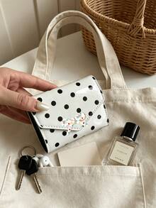 Polka Dot Bow Decor Short Wallet, Envelope Style Card Holder Purse, Multi‑Slot Coin Pouch, Cute PU Leather Mini Wallet For Women Girls, Daily Use Small Purse For Cards Cash Coins - Multicolor - View 3