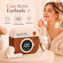 Wireless Earbuds, Cute Retro Camera Design Semi-In-Ear Headphones, With LED Battery Display Charging Case, Hi-Fi Stereo Sound, Comfortable And Portable, Suitable For Music, Travel, Work, Daily Use And Gifting, 180mAh Battery - View 2