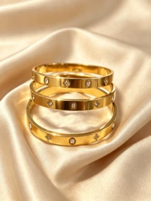 Pulsera de mujer de acero inoxidable chapada en oro de 18k con cristales, pulsera de mujer elegante y de moda, regalo ideal para la novia en vacaciones, adecuada para el uso diario, reuniones y fiestas - Dorado - Ver 3