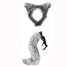 3pcs Wolf Ear Headband + Plush Wolf Gloves + Tail Set, Handmade Faux Fur Cosplay Halloween Costume Party - Grey - View 11
