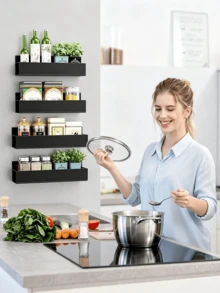 No‑Drill Storage Shelf, Multi‑Tier Fridge Side Spice Organizer, Wall‑Mount Condiment Holder For Kitchen Refrigerator & Microwave - Multicolor - View 6