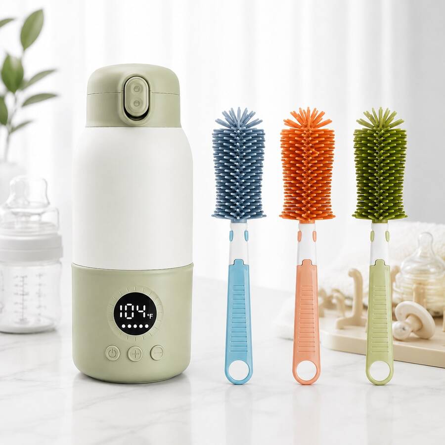 Portable Baby Bottle Warmer, Rechargeable Travel Bottle Warmer With Digital Temperature Display, 100W Fast Heating Formula Warmer, 316 Stainless Steel Inner Liner, Includes Silicone Bottle Brush Set - H102-b-h - View 1