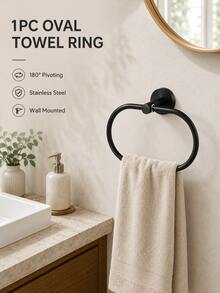 1 Pc Oval Stainless Steel Towel Ring, Screw Mounted Hand Towel Holder With 180° Pivoting Design, Sturdy Strong Support, Waterproof Rust-Resistant Wall Mounted Towel Hanger, Black Silver Gold Options For Bathroom, Vanity, Powder Room, Bathroom Refresh - View 11