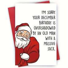 1Pc December Birthday Card: Cartoon Santa Claus Humorous Christmas Birthday Card, Suitable For Gifting To Friends, Colleagues, And Loved Ones, As A Fun Holiday Card - Suitable For Special Occasions - View 5