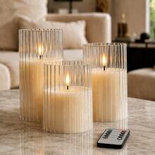 3PCS Beige Flameless LED Pillar Candles, Realistic Flickering Candles With Remote Control, Operated By 2 AA Batteries(Batteries Not Included), For Festival Home Table Indoor Party Ornament - LED Pillar Candles - View 14