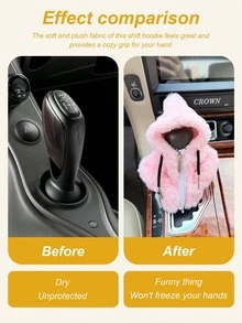 1pc Plush Hooded Car Gear Shift Cover, Zippered Faux Fur Warm Gear Lever Protector, Thickened Plush Material, Cute Winter Car Interior Decor Cover, Universal For Manual And Automatic Transmission Models, Winter Warm Interior Accessory - A - View 9
