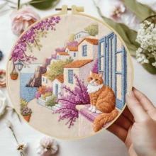 1PC 20*20cm/7.9*7.9in,Architecture And Animals Embroidery Kit, DIY Handmade Embroidery Set For Adult Beginners, Home Gift, Women's Sewing Gift, Including User Manual, Printed Pattern Fabric, Embroidery Frame, Needle And Thread. - Architecture - View 16