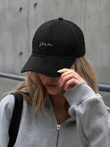 1pc Minimalist Embroidered Baseball Cap, Unisex Adjustable Casual Curved Brim Dad Hat, Classic Solid Color Design, Suitable For Outdoor Travel - A - View 3
