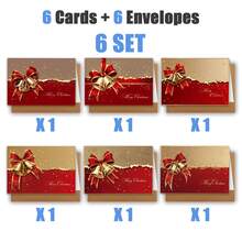 6 SET/ 12 SET Christmas Red Bow & Gold Bell Greeting Cards | Includes Envelopes, Blessing Cards | Perfect For Birthdays, Celebrations And Thank You Notes, Holiday Greetings And Messages, Ideal Gift STN8 - Sets - View 8