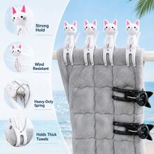 4pcs Cute Cat Beach Towel Clips, Heavy Duty Windproof Clips, Suitable For Beach Chairs, Pool, Cruise, Blanket, Laundry And Travel, Strong Spring Plastic Clips, Cat Lover Gift, Independence Day Gift, Poolside Seaside, Patio Essentials - Multicolor - View 4