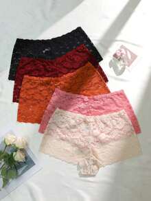 5pcs/Pack Plus Size Women's Fashion Floral Lace Panties - Multicolor - View 6