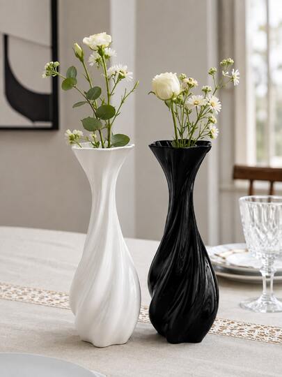 1pc/2pcs Modern Twisted Floral Vase, Minimalist Decorative Vase, Suitable For Fresh Flowers And Dried Flowers, Elegant Table Centerpiece, Aesthetic Home Decor Accessory For Living Room, Bedroom, Office, Dining Table, Black/White Vase, Nordic Style Room Decor, Christmas Gift, Valentine's Day Gift, Housewarming Gift
