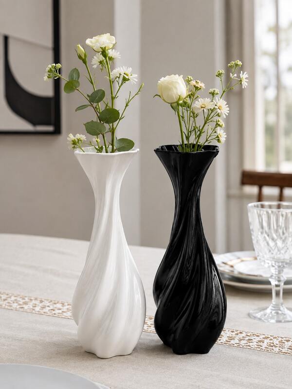 1pc/2pcs Modern Twisted Floral Vase, Minimalist Decorative Vase, Suitable For Fresh Flowers And Dried Flowers, Elegant Table Centerpiece, Aesthetic Home Decor Accessory For Living Room, Bedroom, Office, Dining Table, Black/White Vase, Nordic Style Room Decor, Christmas Gift, Valentine's Day Gift, Housewarming Gift