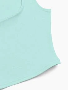 Women's Solid Color Double Layer Pleated Square Neck Versatile Tank Top, Spring/Summer Casual - Mint Green - View 4