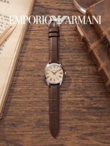 Armani 43mm Champagne Gold Ultra Slim Men Watch Brown Leather Strap Gold Dial 5ATM Waterproof Quartz Wristwatch AR2041 - Gold - View 5