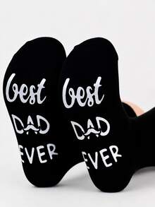 1/2雙男士襪子 BEST DAD EVER 鞋底字母圖案趣味禮物襪，適合父親節禮物 - 黑色 - 查看 2