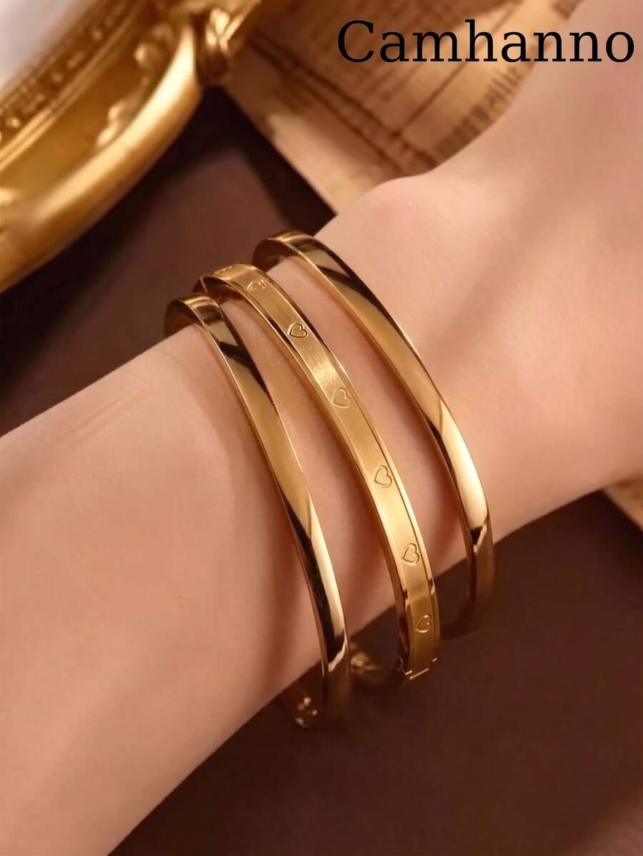 Camhanno 3件組 Wrist Trio 女款 18K 金色不鏽鋼疊戴三件式手鍊套組 - 多色5 - 查看 1