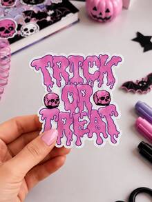 客製化粉色萬聖節貼紙 流滴效果 Trick Or Treat 標籤 個性化馬卡龍色骷髏貼紙 用於派對伴手禮袋、糖果盒、信封封口裝飾 - 多色7 - 查看 17