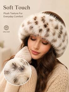 Fashionable Fluffy Faux Fur Headwear: Warm And Comfortable Winter Accessory. Featuring A Thick And Warm Open-Top Design, Suitable For Shopping, Skiing Or Traveling; Snow Leopard Print, Perfect Gift For Skiers. - Multicolor - View 1