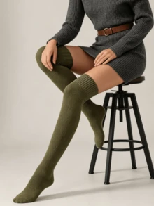 1 Pair Women's Soft Thick Knitted Over-The-Knee Socks, 5 Colors Available, Ribbed Cuff High Elastic Solid Color Long Over-The-Knee Socks, Comfortable Warm Long Tube Socks, Suitable For Daily Casual, Work Commute Outfits - Multicolor - View 11