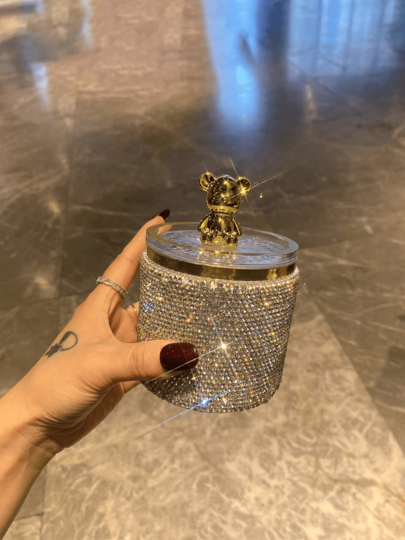 1pc Home Swab Holder, Luxury Shiny Artificial Rhinestone Decorated Makeup Floss Toothpick Dust-Proof Storage Box, Cute Creative Living Room Desktop Organizer, Valentine's Day Gift,