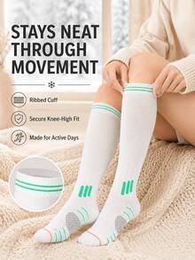 Unisex Knee-High Compression Sports Socks, Light Pressure Breathable Knitted Athletic Socks, Long Support Socks, Suitable For Running, Cycling, Fitness, Outdoor Winter Sports - Multicolor - View 9