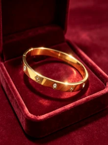 Pulsera de mujer de acero inoxidable chapada en oro de 18k con cristales, pulsera de mujer elegante y de moda, regalo ideal para la novia en vacaciones, adecuada para el uso diario, reuniones y fiestas - Dorado - Ver 8