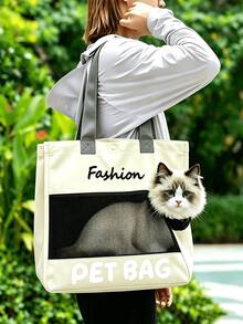 Pink Pet Travel Tote Bag, Oxford Cloth Breathable Mesh Window Cat Pet Carrier, Fashion Letter Print Snap Button Design, Large Capacity Portable Pet Travel Bag, Suitable For Small Cats And Dogs Outdoor Shopping And Daily Use - Multicolor - View 11