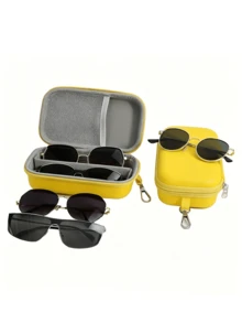 Double Layer Hard Shell Glasses Storage Box, Travel Fashion Eyewear Organizer With Adjustable Dividers And Clips, Portable Multi-Pair Glasses And Fashion Eyewear Storage Box For Men And Women - Multicolor - View 3