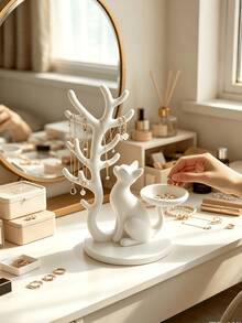 1pc Creative Cat Jewelry Tree Stand, Jewelry Storage Rack, Holiday Gift, Creative Gift - White - View 3
