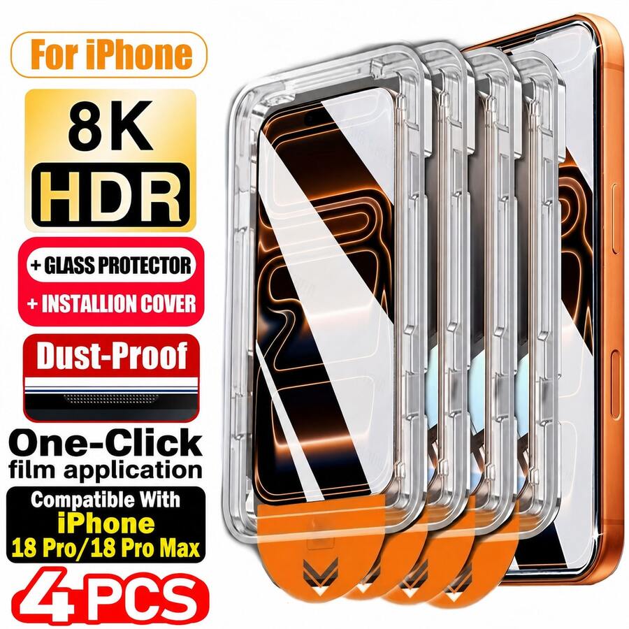 CASECOPS 4 Buah Pelindung Layar Kaca Tempered Transparan Definisi Tinggi, Dengan Alat Pemasangan Otomatis, Kompatibel Dengan iPhone 18 Pro Max/18 Pro/18 Ultra/18, Kaca Tempered 9H+, Cakupan Penuh, Anti Sidik Jari, Anti Gores, Tanpa Gelembung, Mudah Dipasang, Juga Untuk iPhone 17/16/15/14/13/12/11 Semua Seri - 4 buah - View 1