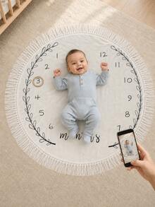 Newborn Photography Props Baby Monthly Milestone Round Blanket With Tassel Edge 1-12 Months Growth Record Photo Backdrop Unisex - White - View 5