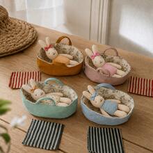 INS Nordic Home 2PCS Nordic Style Mini Rabbit Plush Doll Set, Mouse Plush Doll Set, Children's Room Decor Fabric Storage Basket Cradle, Mouse Small Plush Doll, Animal Role Play Doll, Rabbit Baby & Rabbit Mom, Cradle Small Rabbit & Small Mouse Set, Christmas & Halloween Gift, DIY Dollhouse Decor, Children's Gift - Multicolor - View 4