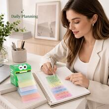 1pc Dopamine Color Transparent Pull-Out Sticky Note Dispenser, Quick-Dry Non-Smudging Easy-Tear Memo Paper, Strong Adhesive Removable Marker Labels, Suitable For Kitchen Functional Stickers, Student Study Plan Supplies, Colorful Index Tabs - View 4