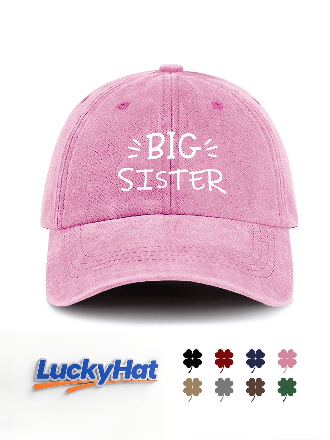 1件中性水洗復古棒球帽「BIG SISTER」手繪標語印花可調節做舊爸爸帽，適合休閒家庭穿搭 - SISTER - 查看 1
