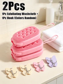 1Set Silicone Bath Brush With Hook, Suitable For Sensitive Skin, Suitable For All Skin Types,Made Of Soft Silicone Material, Silicone Bath Brush And Silicone Loofah 2-In-1 Bath And Hair Brush, Exfoliating Function, Essential Bathroom Care Item - Multi-color - View 3