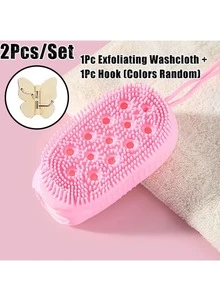1Set Silicone Bath Brush With Hook, Suitable For Sensitive Skin, Suitable For All Skin Types,Made Of Soft Silicone Material, Silicone Bath Brush And Silicone Loofah 2-In-1 Bath And Hair Brush, Exfoliating Function, Essential Bathroom Care Item - Multi-color - View 10