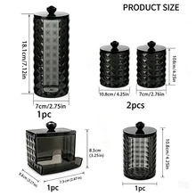 This 4-Piece Set Of Smoky Black Acrylic Storage Containers Brings An Organized And Tidy Storage Experience To Your Bathroom Countertop. The Set Includes One Tall Cotton Pad Holder, One Square Cotton Swab Holder With A Front Opening, And Two Matching Round Lidded Storage Jars. The Semi-Transparent Body Allows For Easy Identification Of Stored Items, And The Lids Feature A Three-Dimensional Diamond Texture And Faceted Knob Design - View 7