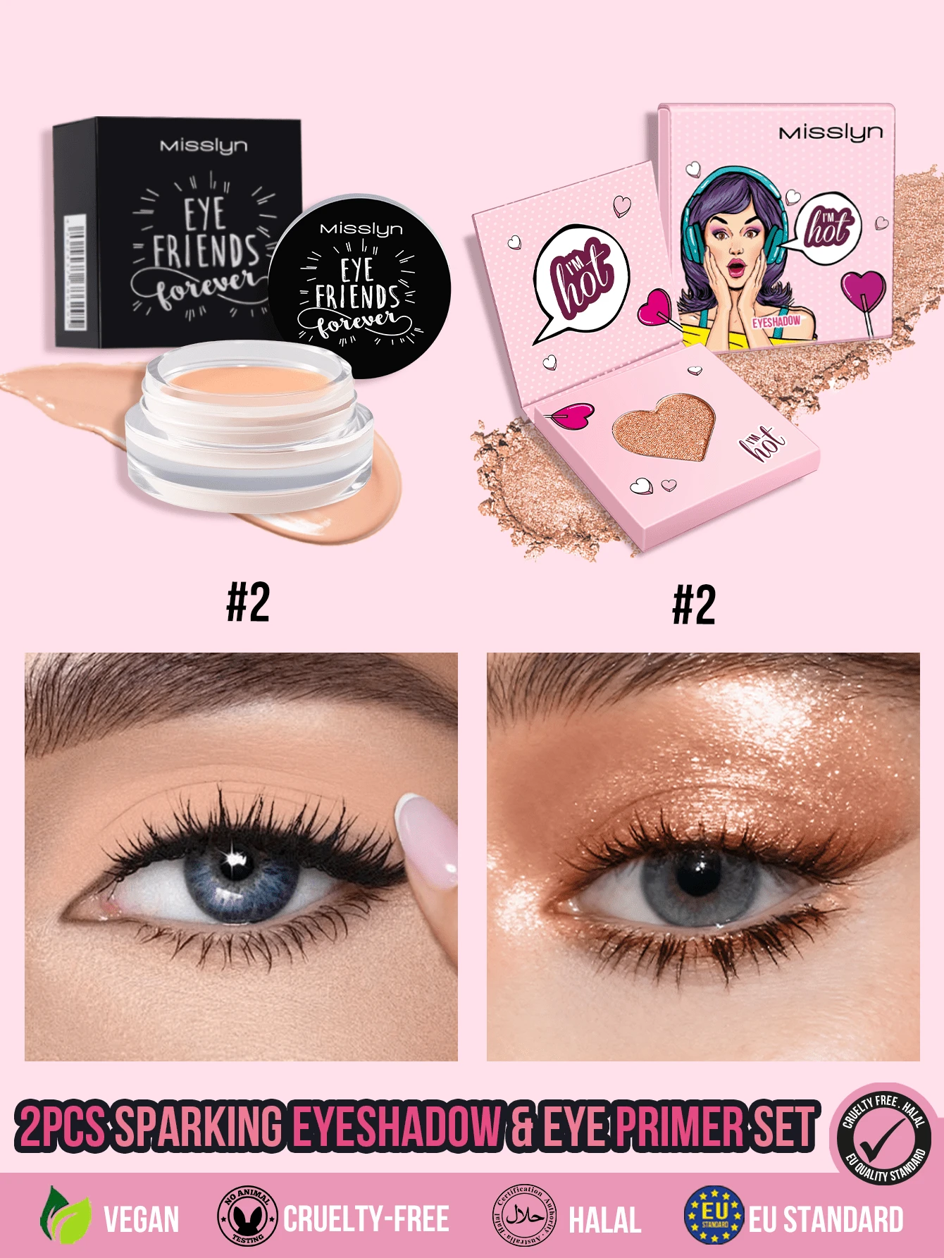 MISSLYN 2Pcs Eye Makeup Set, Eye Primer & Im Hot Eyeshadow, Smooth Base, Prevents Creasing Fading, Long Lasting Blendable, Back To School Looks - #Set1 - View 1