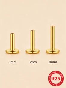 1件 5mm/6mm/8mm 耳環針與耳背，925純銀平背，適用於珠寶製作，低過敏，含心形耳環背 DIY 配件 - 金色 - 查看 2