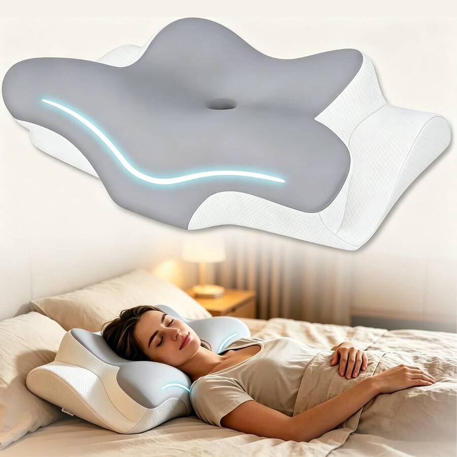 Ergonomic Memory Foam Cervical Pillow For Neck Support, Cervical Neck Pillow For Uncomfortable Relief, Ergonomic Side Sleeper Pillow For Sleeping, Contour Ergonomic Support For Side Back Stomach Sleepers, Sleep Pillow, New Upgrade Cervical Pillow - Two-color Splicing - View 1